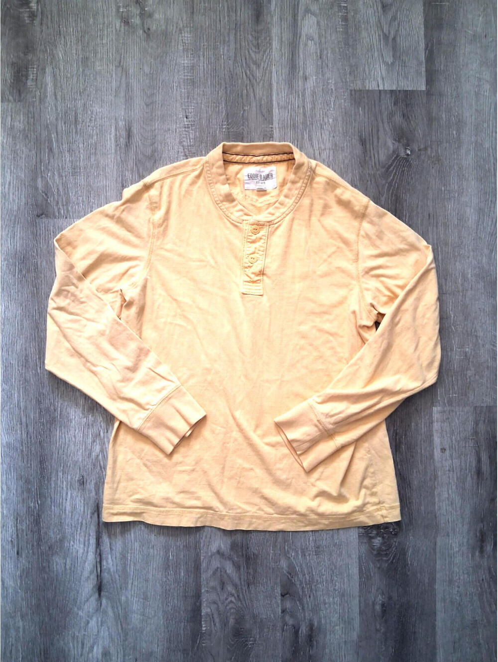 Vintage Eddie Bauer Men's Lg Butter Yellow Heavy Cotton Casual Long Sleeve Shirt